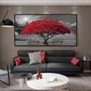 Framed Black and White Red Tree Wall Art Canvas Print Picture Large Red Tree Landscape Modern Artwork for Living Room Bedroom Office Home Wall Decor With 24X48inch