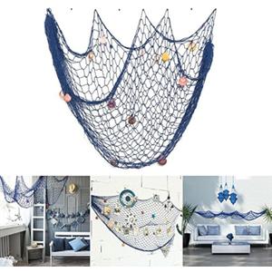 Rosoz Nautical Decorative Fishing Net, Sea Theme Fish Net Decor for Party/Wall Decoration Background,Blue,79inch x 59inch (One Size)