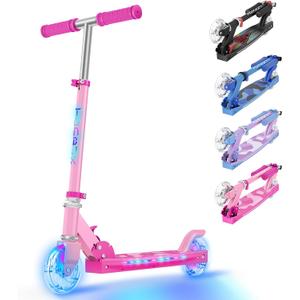 TONBUX Scooters for Kids 5-12, 2 Wheel Scooters with Cool Light Up Stem, Wheels, and Deck, 3 Level Adjustable Height Kick Scooter, Foldable and Lightweight Scooter for Kids 8-12