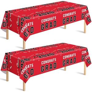 OHOME Graduation Party Decorations 2026 2027- Plastic Red Tablecloth for Graduation Decorations Class of 2026 - Party Favors Supplies Banner,2 Pack, Pack of 7