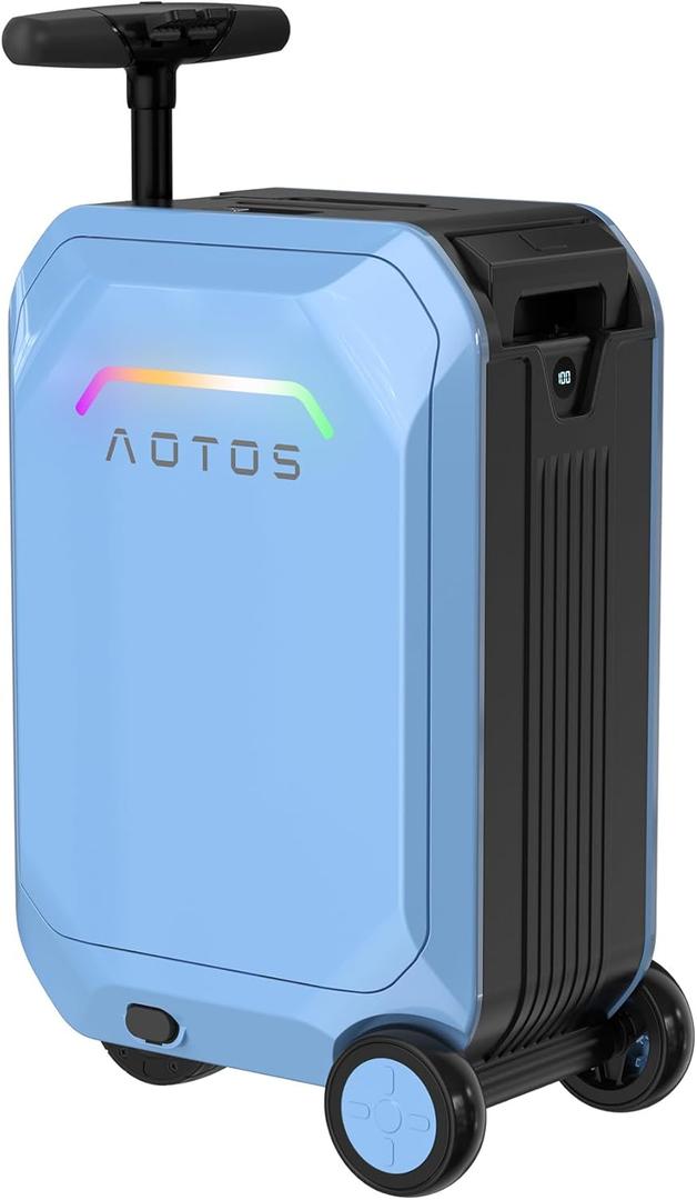 AOTOS Smart Rideable luggage-Roller carry-on luggage 22x14x9-TSA, Airline-Approved 22 inch Hardshell,Zipperless Travel Suitcase with Rolling WheelsApp Control -Cabin Suitcase for Airport Travel(Blue)