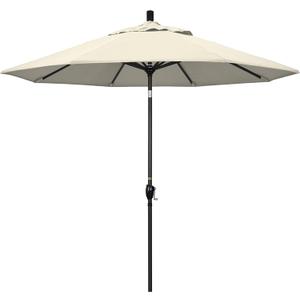 California Umbrella 9' Round Aluminum Market Umbrella, Crank Lift, Push Button Tilt, Black Pole, Antique Beige Olefin