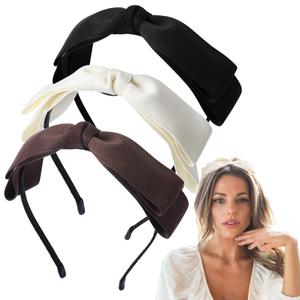 3PCS Headbands For Women Handmade Satin Bow Hairbands Accessories For Girls Party Decoration Headwear (Black/Cream/Coco)