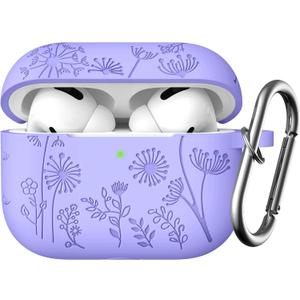 Lerobo Flower Engraved Cover for Airpods Pro 2nd 1st Generation Case USB C, Cute Soft Silicone Skin Full Protective Cover Compatible with Apple AirPods Pro/Pro 2 Case, Front LED Visible, Bluish Violet