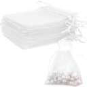 Organza Bags, White Organza Bags, 50Pcs, Sheer Organzas Bag 3 x 4 inch, Jewelry Gift Bags, Party Favor Bags with Drawstring, Mesh Gift Pouches Mini Candy Pouch for Wedding Christmas Party
