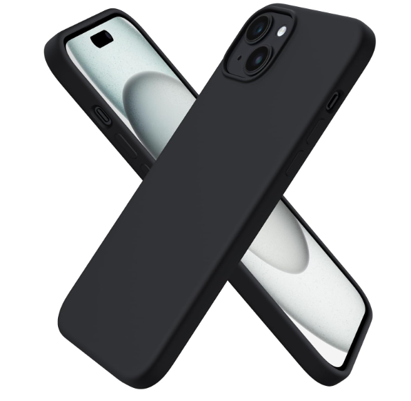 ORNARTO Compatible with iPhone 15 Plus Case 6.7", Slim Liquid Silicone 3 Layers Full Covered Soft Gel Rubber Cover Protective Phone Case with Anti-Scratch Microfiber Black