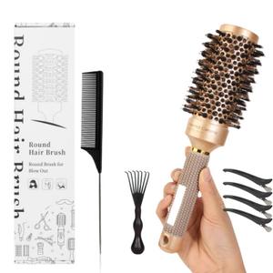 7PCS Round Brush Set, Hair Brush with Boar Bristles for Blow Out, Nano Thermal Ceramic & Ionic Tech Medium Round Hair Brush for Women Curling, Drying, Styling（Barrel 1.77" 45mm）