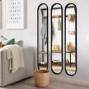 OUSHUAI Black Full Length Oval Mirror, 3-Pack Narrow Capsule Long Mirrors with Metal Frame for Dressing, Hallway, Living Room, Entryway Wall Decor