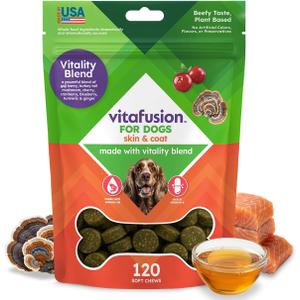 VitaFusion for Dogs Skin & Coat Supplement, Omega 3 Salmon Oil & Vitamin E Supports Healthy Skin, Shiny Coat & Moisture Balance, Vet Formulated 120 Chews, BB Date: 12/2027