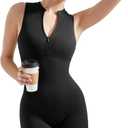 SUUKSESS Women Zip Up Sexy Rompers Ribbed Seamless Padded Workout Romper (Black, L)