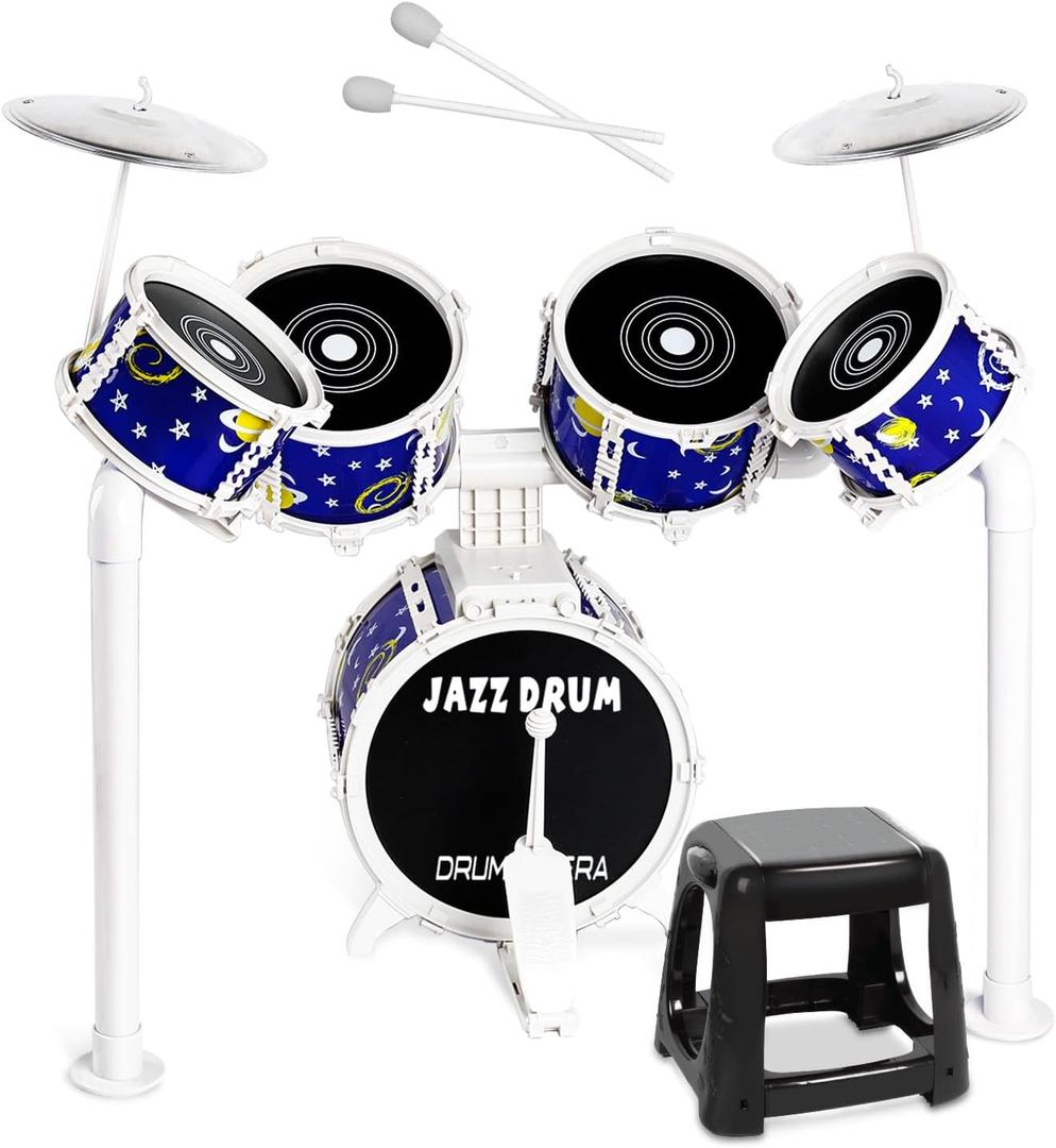Toy Drum Set for Kids Toddler Jazz Drum Kit with 5 Drums Musical Instruments Toys for 3 4 5 Year Old Boys Girls Gifts Ages 3-5