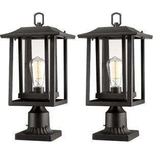 Beionxii Outdoor Post Lights, Large Exterior Lamp Post Light Fixture with Pier Mount Base, Black Cast Aluminum w/Clear Glass (19" x 9") - A197P-2PK (NOT Solar, 110-120V AC)