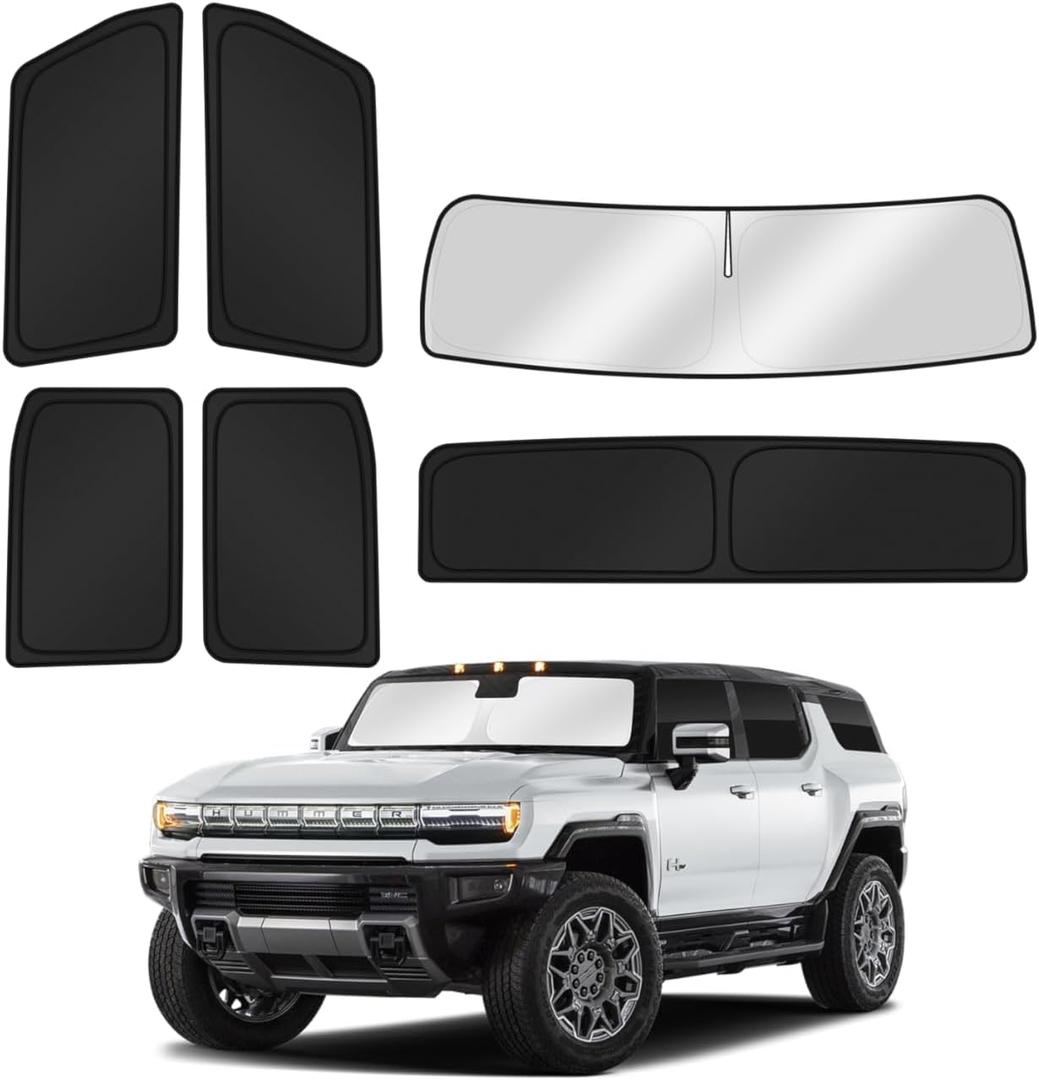 Sunshades for 2022-2025 2026 GMC Hummer EV Accessories Windshield Sun Shade Side Rear Window Shade Cover Sun Visor Shield Privacy Protection for Camping Keep Vehicle Cool Black 6PCS