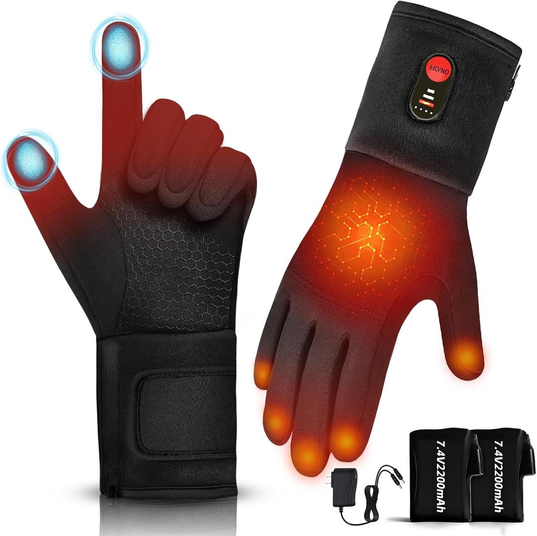 Hfshimlux Heated Gloves for Women-2200mAh 3 Levels Temperature Control 6 Hours Heating Thin Electric Heated Warm Gloves Suitable for Daily Warmth Keeping Cycling Chores in Winter(Black, XL)