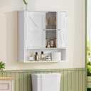 TEENFON Bathroom Wall Cabinet, Bathroom Cabinet with Barn Doors & Adjustable Shelf, Over The Toilet Storage Cabinet, Medicine Cabinet, White UNGGX001WV1, 5.9"d X 21.6"w X 23.6"h