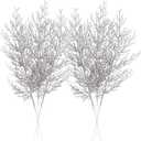 Sea Team 24-Pack Artificial Glitter Pine Tree Twig Ornaments, Decorative Sticks, Glittery Stems, Picks, Branches for Christmas Tree, Small Vase, Holiday, Wedding, Party (14 Inches, Silver)