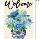 2 x AVOIN colorlife Chinoiserie Spring Hydrangea Welcome Garden Flag 12x18 Inch | Double Sided, Weather & Fade Resistant, Yard Outdoor Decoration, for Outside, Blue and White Ginger Jar