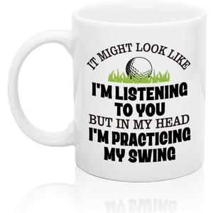 XQLZY It Might Look Like I'm Listening to You But In My Head I'm Practicing My Swing Coffee Mug, Funny Golf Coffee Cup for Husband Dad Brother, Sarcastic Gifts for Men Women Golfer, Golf Talk Mug