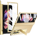 Z Fold 4 Case for Samsung Galaxy Z Fold 4 5G, 4-in-1 Luxury Leather Magnetic Hinge Protection Built-in S Pen Holder and Camera Protection (Gold)