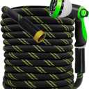 Junredy Garden Hose 25 FT, NON-EXPANDABLE Heavy-Duty Flexible & Lightweight Water Hose with 10-Function Nozzle, No-Kink, Leak-Proof Super Fabric, Solid Fittings for Lawn, Car, Outdoor (Black Green)