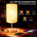 HiBay 17.75" Dimmable Bedside Table Lamp with Charging Station - 2 USB Ports & AC Outlet, Rustic Wood-Grain Nightstand Light with Parchment Shade for Bedroom Living Room Dorm, Bulb Included