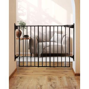 Babelio 27-45" No Bottom Bar Baby/Dog Gate with Easy Installation, 2-in-1 Auto Close Design, Suitable for The House, Stairs, and Doorways, Safety Pet Gates with Large Walk-Thru Door, Black