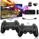 Wireless Retro Game Console Stick, Upgrade Retro Video Gaming Stick Built in 20000+ Games with 9 Emulators,4K HDMI Output with 2 Pack 2.4G Wireless ControllersGame Emulator Console 202564GB Black