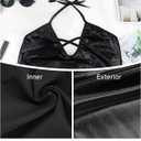 Women's Sexy Faux Leather Lingerie Sleeveless V Neck PU Leather Mini Bodycon Dress Black (Black)