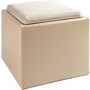 Beige Teddy Storage Ottoman, 18.5" Cube with Tray, Comfy Foot Rest and Multi-Purpose Uses, Home Decor Space Saving Solution