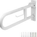 Handicap Grab Bar, 23.6 Inch Stainless Steel Toilet Safety Rails, White Disabled Flip-Up Bathroom Grab Bars with Paper Holder, Anti-Slip Toilet Handrails Hand Grips Grab Bars for Elderly