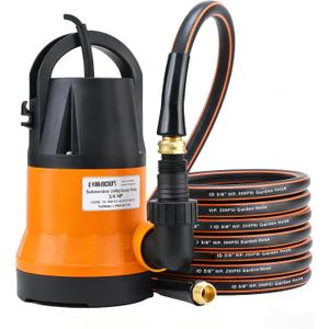 Sump Pump Submersible with 25 Ft. Garden Hose, 3/4HP