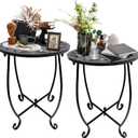 Fashion&cool 2 Pack Outdoor Side Tables for Patio,14 Inch Weather Resistant Metal Round Outdoor Plant Stand Side Table, for Patio Yard Porch Balcony Garden Bedside Indoor Outdoor