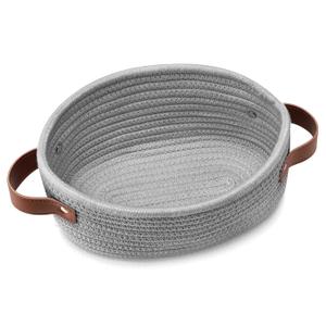 ABenkle Small Woven Basket, Mini Cotton Rope Storage Baskets, Tiny Easter Basket, Shelf Basket, Oval Decorative Toy Dog Cat Bin for Nursery, Empty Gift Basket, 9.4" x 5.9" x 3.9" XS (Grey)
