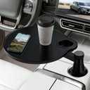 Car Tray & Desk for Laptop, Dual 360 Rotating, Anti-Slip Leather Surface, Steering Wheel Tray, Car Accessories- Compatible with Tesla Model Y/3/S, Ford F150/Explorer/Most Vehicles