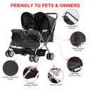 Double Pet Stroller for 2 Small Dogs & Cats, Side-by-Side Twin Travel Carriage with Safety Leashes, Mesh Windows & Double Storage Baskets, Lightweight & Foldable, 44lbs Capacity, Black
