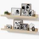 24inch Floating Picture Ledge Shelves 2-Pack, Oak Wall Mounted Shelves with Lip for Nursery, Kids Room, Living Room & Bedroom, Sturdy Floating Book Shelves for Photo Frames & Decor
