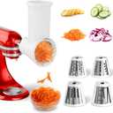 Slicer Shredder Attachment for KitchenAid Stand Mixer, Cheese Grater Attachment for Kitchenaid, Salad Maker, Grinding Powder, Dishwasher Safe with 4 Blades, White
