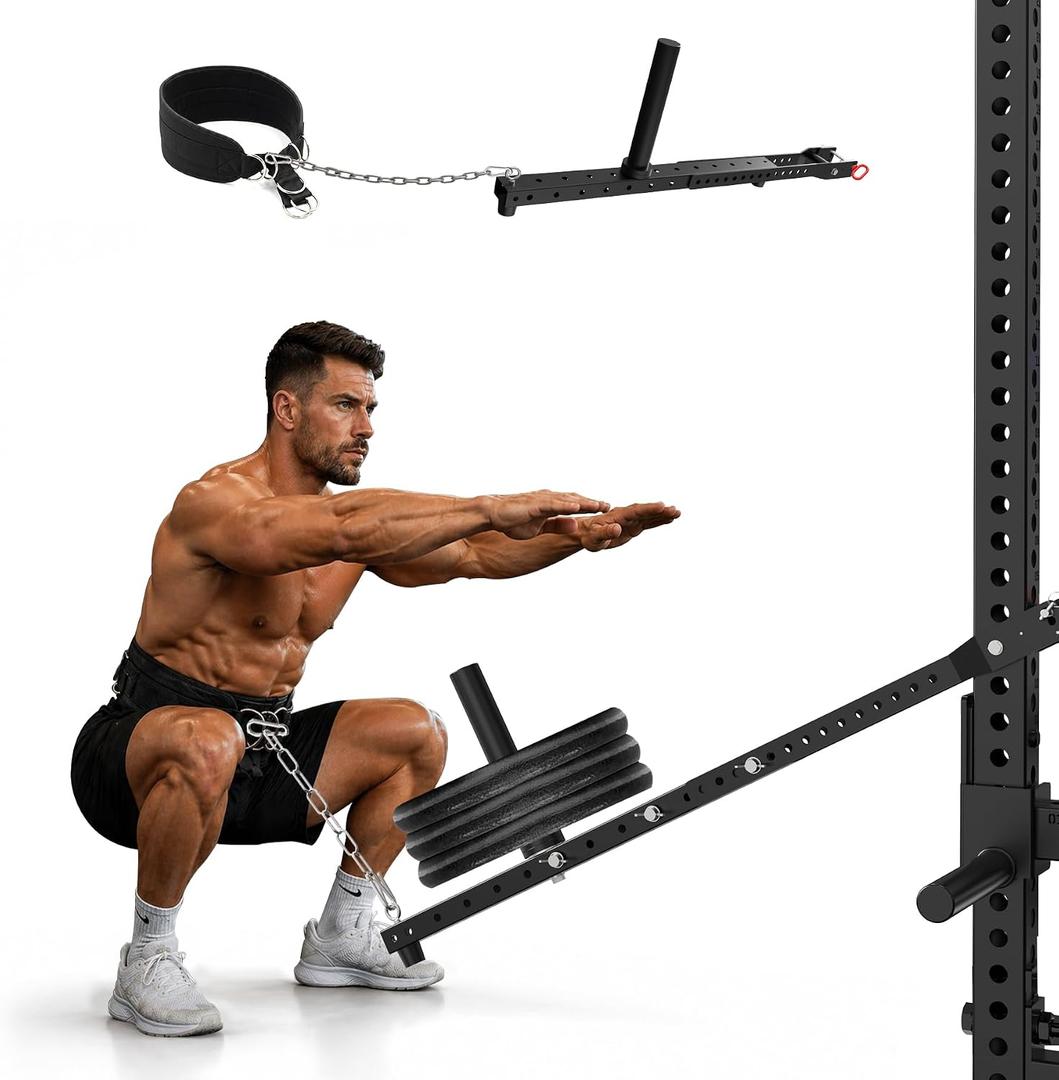 Belt Squat Attachment with Universal Belt for All Power Racks Durable Weight Belt Squat Attachment with Adjustable Length for 2"x 2", 3"x 3", 2"x 3" Squat Racks and 1'' or 5/8'' Holes, Black