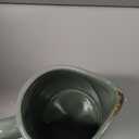 Quoowiit Ceramic Rustic Vase with Handle, Green Distressed Decorative Farmhouse Pitcher Vase for Home Decor Living Room Bedroom Kitchen Office Shelf Decor Centerpiece Table Decoration (7 Inch-Green)