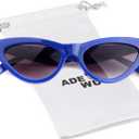 ADE WU Classic Cat Eye Sunglasses For Women Retro Vintage Cateye Sun Glasses UV400 Protection (Royal Blue)