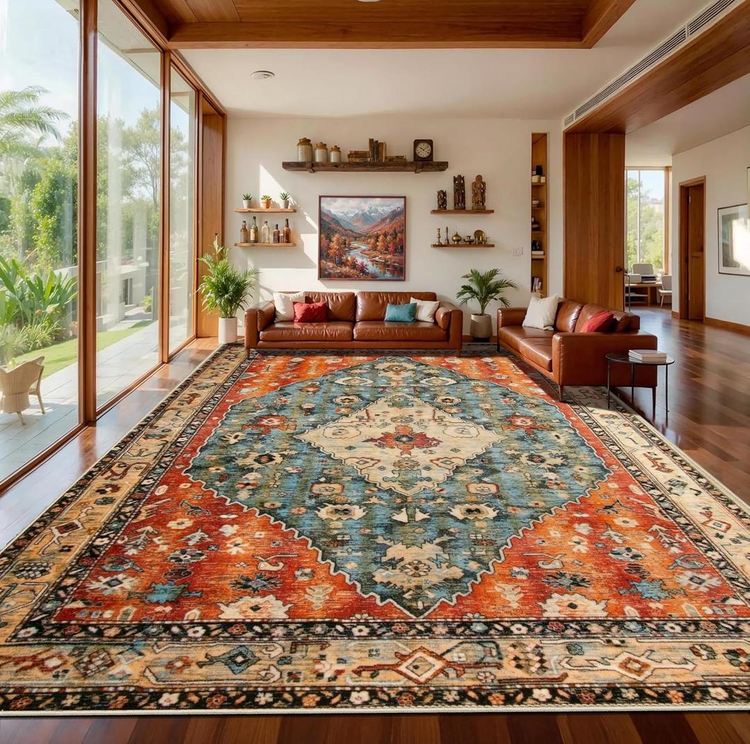 SERISSA 10x14 Washable Non Slip Boho Area Rug for Living Room
Ultra Soft Vintage Oriental Carpet Low-Pile Distressed Tribal Floor Carpet for Dining Room Bedroom Office Home Decor