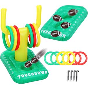 Civaner Inflatable Football Pool Float Game, 2-in-1 Football Pool Cornhole and Goal Post Toss Set, Floating Swimming Toy with Bean Bags and Rings for Adults Family Beach Yard Party Games
