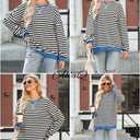 AlvaQ Womens Oversized Sweatshirt 2024 Casual Crewneck Long Sleeve Colorblock Striped Pullover Tunic Tops Outfits (L)