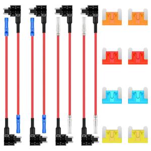 Low Profile Mini Add a Circuit Fuse Tap 12V APS Micro Automotive Replacement Holder Adapter Fuses Taps Connector ATT 12 Volt with 8Pcs 5 10 15 20A Car Blade FusePack of 16pcs