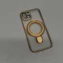 Magnetic for iPhone 14 Case with Invisible Stand[Compatible with MagSafe][Full Camera Lens Protector][Military Drop Protection] Shockproof Not Yellowing Clear Slim Soft for Women Men (Gold)