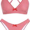 ZAFUL Women's V Neck Bikini Set High Waisted Swimsuits Lace Up Bow Decor Cheeky Two Piece Bathing Suit (Red, M)