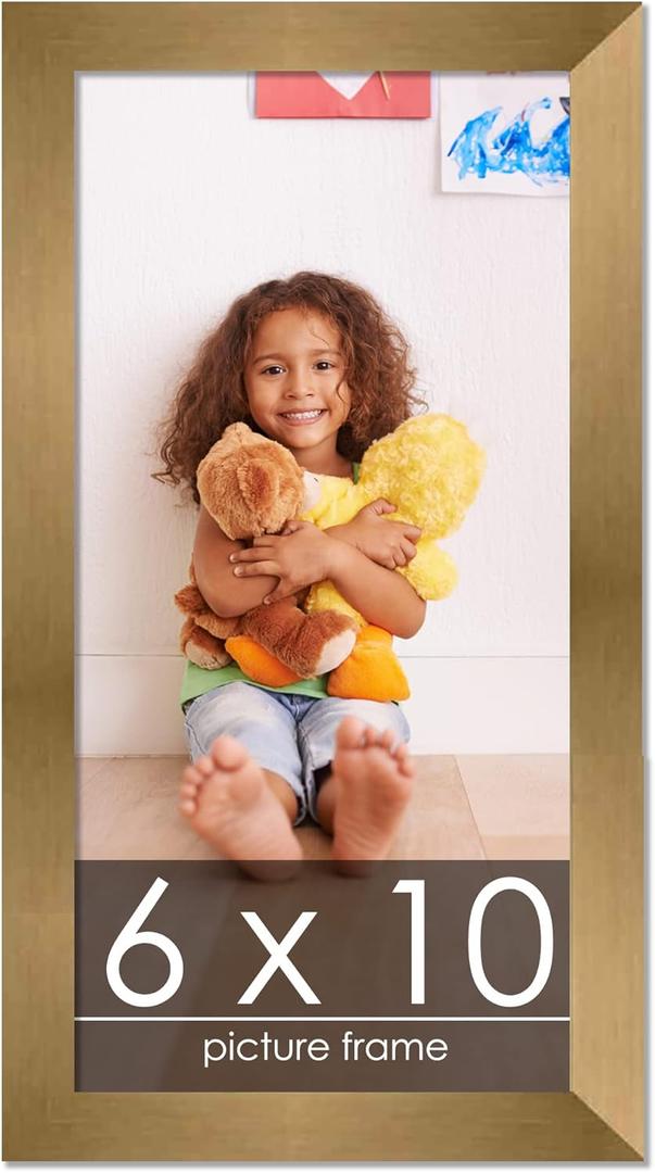 Poster Palooza 6x10 Frame Gold Bronze Solid Wood Picture Frame with UV Acrylic, Foam Board Backing & Hardware Included