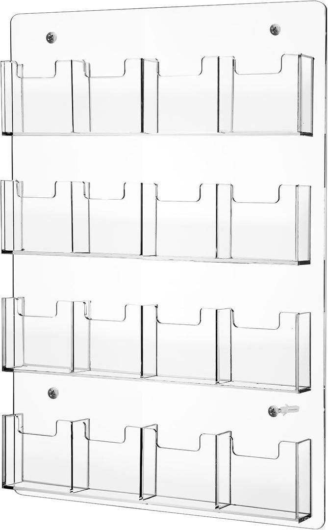 Ripeng 16 Pocket Vertical Business Card Holder Wall Mount Clear Sticker Display Rack Acrylic Business Card Holder Display Vertical Multiple Clear Acrylic Organizer for Home Office Wall