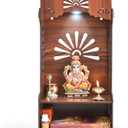 Git Kya De Pooja Mandir for Home, Wooden Temple with Storage Shelf & LED Spotlight, DIY Wall Mounted Puja Mandirs, Home Temple Devghar, Puja Stand for God Idols, Office, Shop - (21 x 11 Inches)