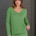 ANRABESS Women's 2 Piece Outfits Sweater Skirt Sets Casual Long Sleeve V Neck Ribbed Knit Tops Midi Dress 2025 Fall Fashion (Green, M)